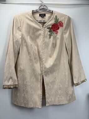 Isabella Women’s 14W Ivory Brocade Jacket Floral Embroidered Lined Dressy Blazer